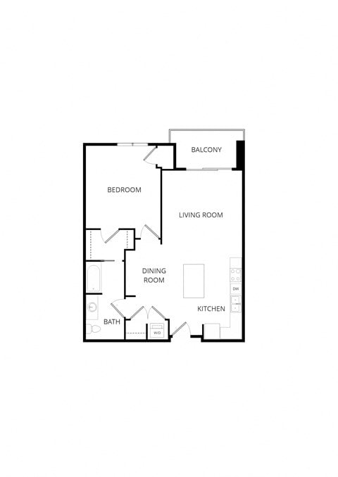 Floor plan for 1 bed, 1 bath, 781 sqft